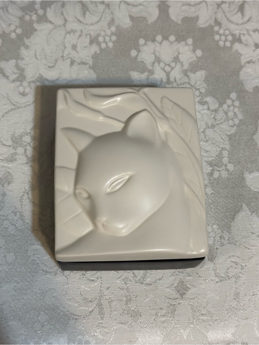Vintage Cat Hallmark Porcelain Trinket Box White Black Art Deco